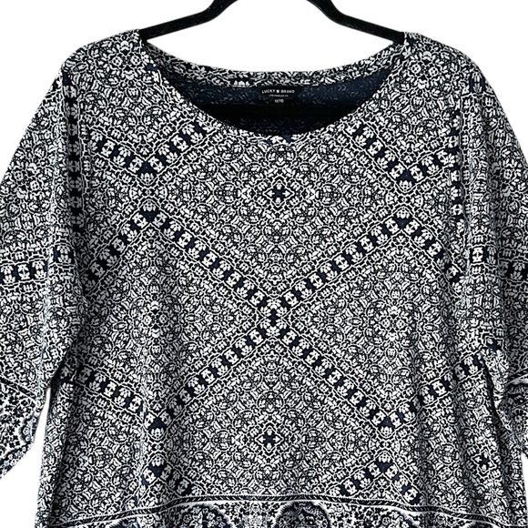 LUCKY BRAND | NWOT NAVY & WHITE COTTON PAISLEY TUNIC 3/4 LENGTH SLEEVES | 1X - Picture 2 of 10